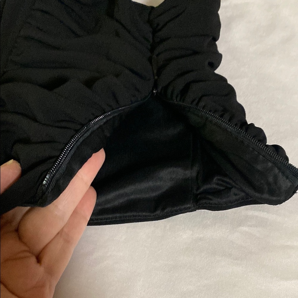 Zara Black Ruched Bustier Crop Top Spaghetti Straps Zipper Side - Picture 8 of 10